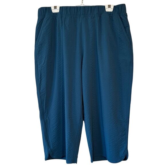 Title Nine Slaycation Wide Leg Cropped Pants Size XL NEW Deep Lagoon Textured - Picture 4 of 16